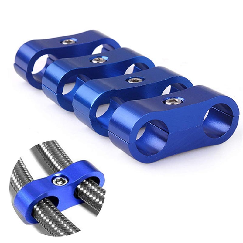 RASTP 6AN Hose Separator Clamp Aluminum Fuel Line Mounting Clamp Divider Hose Fitting Adapter Fit for 3/8 Fuel Line, Oil Line, Brake Line, Water Pipe and Gas Line,Blue,4pcs - Image 1